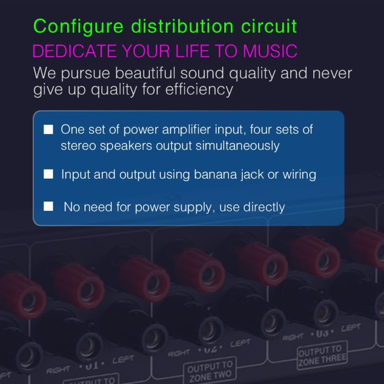 1 In And 4 Out Amplifier Sound Speaker Distributor, 4-Area Sound Source, Signal Distribution Panel, Single Audio Input, 300W Per Channel -  by PMC Jewellery | Online Shopping South Africa | PMC Jewellery | Buy Now Pay Later Mobicred