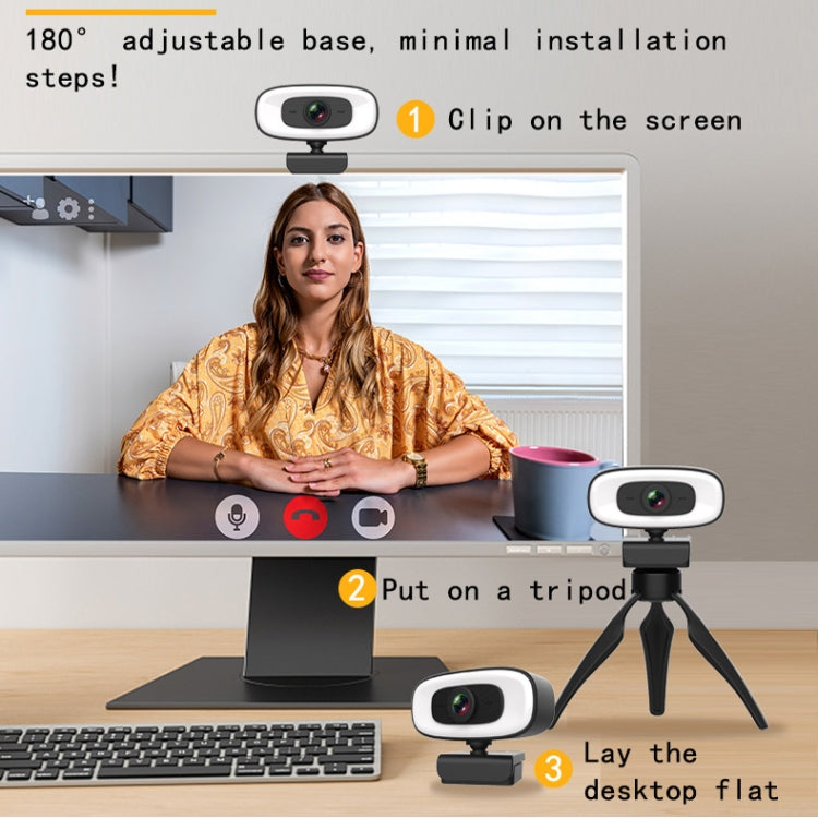 C10 2K HD Without Distortion 360 Degrees Rotate Three-speed Fill Light USB Free Drive Webcams, Built-in Clear Sound Microphone - HD Camera by PMC Jewellery | Online Shopping South Africa | PMC Jewellery | Buy Now Pay Later Mobicred