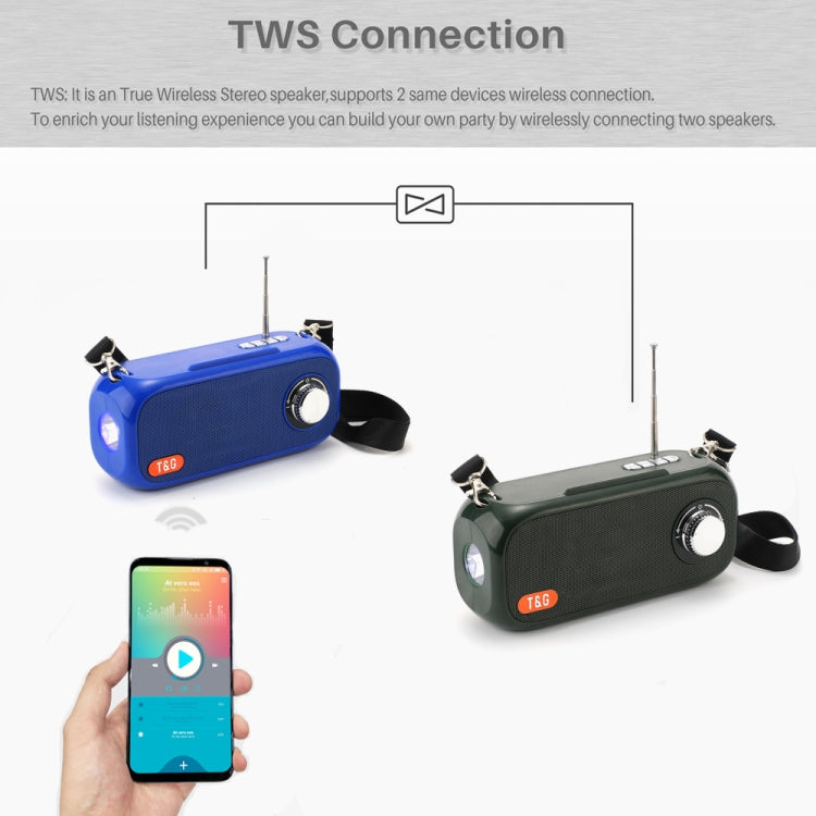 T&G TG613 TWS Solar Portable Bluetooth Speakers with LED Flashlight, Support TF Card / FM / AUX / U Disk(Dark Green) - Desktop Speaker by T&G | Online Shopping South Africa | PMC Jewellery | Buy Now Pay Later Mobicred