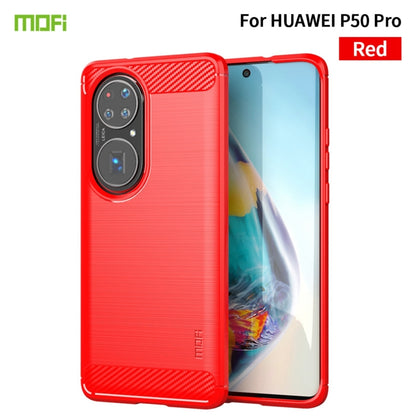 For Huawei P50 Pro MOFI Gentleness Series Brushed Texture Carbon Fiber Soft TPU Case(Red) - Huawei Cases by MOFI | Online Shopping South Africa | PMC Jewellery