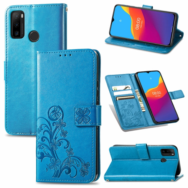 For Ulefone Note 10 Four-leaf Clasp Embossed Buckle Mobile Phone Protection Leather Case with Lanyard & Card Slot & Wallet & Bracket Function(Blue) - Ulefone Cases by PMC Jewellery | Online Shopping South Africa | PMC Jewellery | Buy Now Pay Later Mobicred