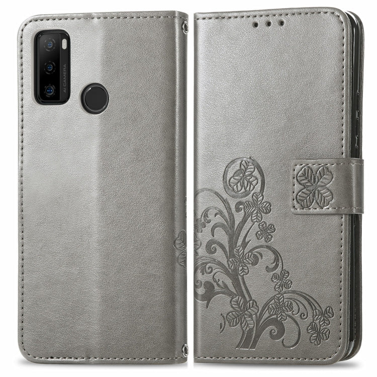 For Ulefone Note 10 Four-leaf Clasp Embossed Buckle Mobile Phone Protection Leather Case with Lanyard & Card Slot & Wallet & Bracket Function(Gray) - Ulefone Cases by PMC Jewellery | Online Shopping South Africa | PMC Jewellery | Buy Now Pay Later Mobicred