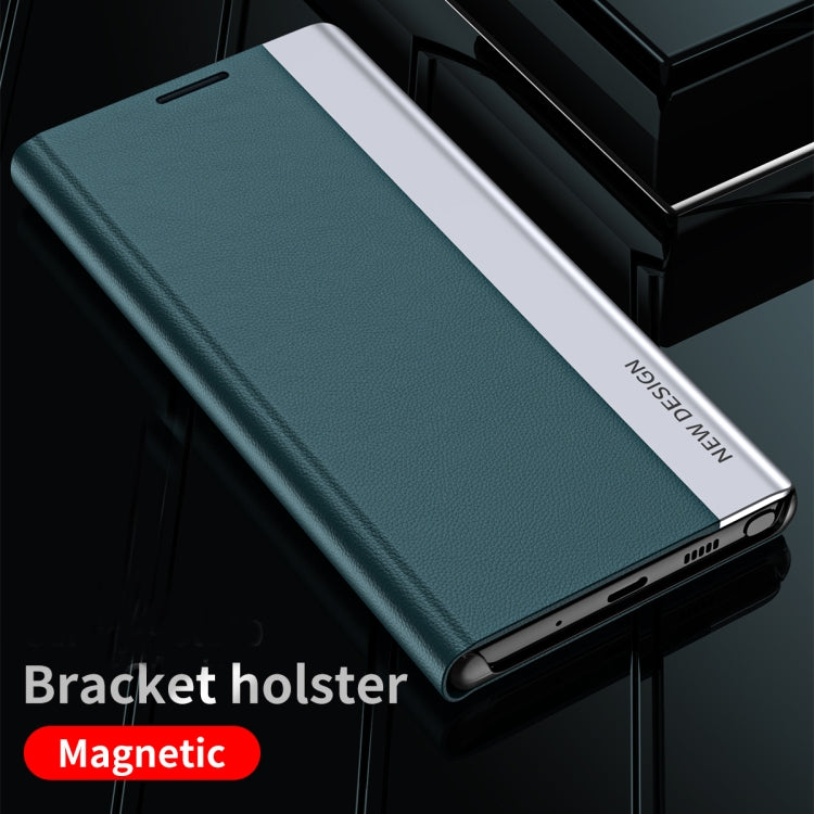 For Samsung Galaxy S21+ 5G Side Electroplated Magnetic Ultra-Thin Horizontal Flip Leather Case with Holder(Green) - Galaxy S21+ 5G Cases by PMC TechLife | Online Shopping South Africa | PMC TechLife