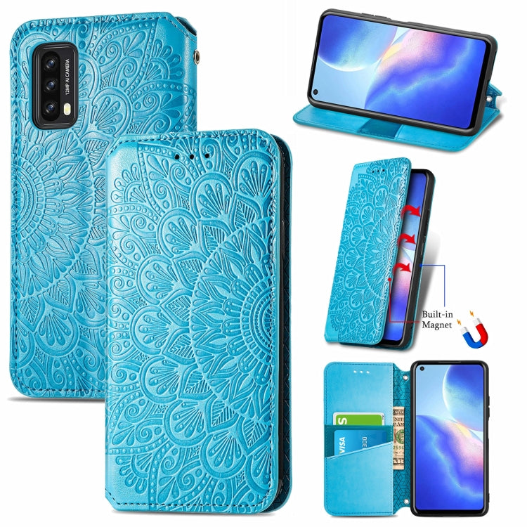For Blackview A90 Blooming Mandala Embossed Pattern Magnetic Horizontal Flip Leather Case with Holder & Card Slots & Wallet(Blue) - More Brand by PMC Jewellery | Online Shopping South Africa | PMC Jewellery | Buy Now Pay Later Mobicred