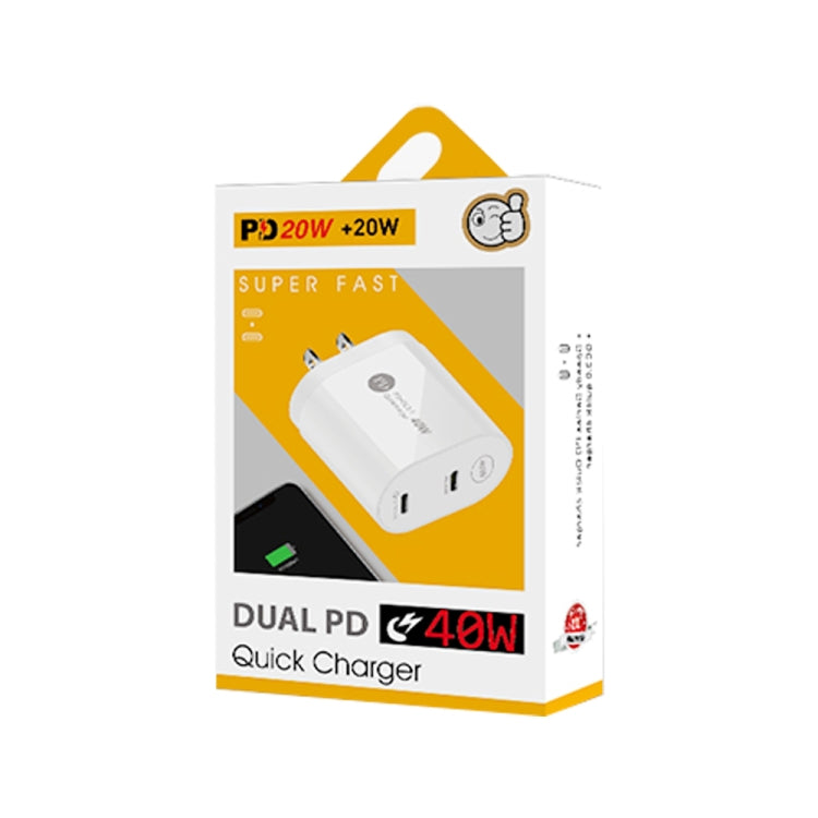 002 40W Dual Port PD USB-C / Type-C Fast Charger for iPhone / iPad Series, US Plug(White) - USB Charger by PMC Jewellery | Online Shopping South Africa | PMC Jewellery | Buy Now Pay Later Mobicred