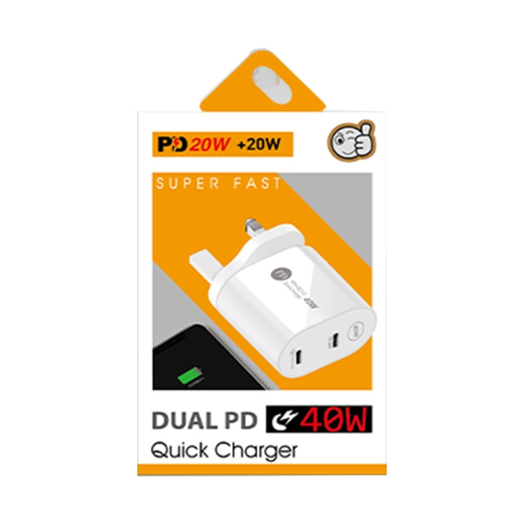 002 40W Dual Port PD USB-C / Type-C Fast Charger for iPhone / iPad Series, UK Plug(White) - USB Charger by PMC Jewellery | Online Shopping South Africa | PMC Jewellery | Buy Now Pay Later Mobicred