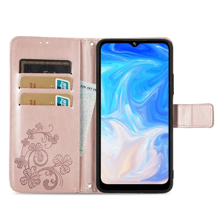 For DOOGEE N40 Pro Four-leaf Clasp Embossed Leather Case with Lanyard & Card Slot & Wallet & Holder(Rose Gold) - More Brand by PMC Jewellery | Online Shopping South Africa | PMC Jewellery | Buy Now Pay Later Mobicred