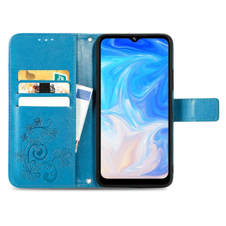 For DOOGEE N40 Pro Four-leaf Clasp Embossed Leather Case with Lanyard & Card Slot & Wallet & Holder(Blue) - More Brand by PMC Jewellery | Online Shopping South Africa | PMC Jewellery | Buy Now Pay Later Mobicred