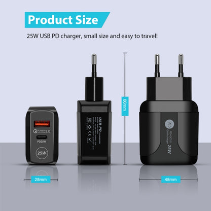 PD25W USB-C / Type-C + QC3.0 USB Dual Ports Fast Charger, EU Plug(Black) - USB Charger by PMC Jewellery | Online Shopping South Africa | PMC Jewellery | Buy Now Pay Later Mobicred