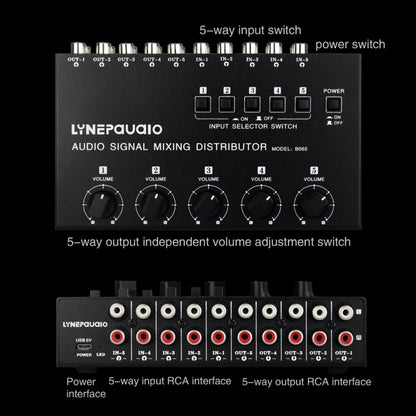 5 In 5 Out Audio Signal Selector Sound Mixing Distribute Device Input Independent Switch -  by PMC Jewellery | Online Shopping South Africa | PMC Jewellery | Buy Now Pay Later Mobicred