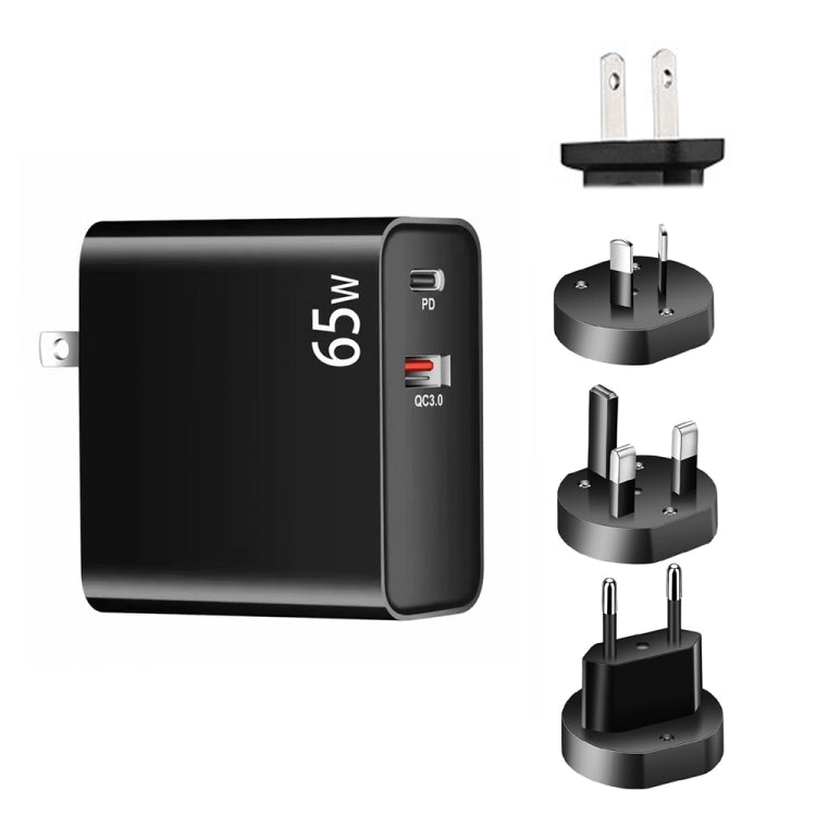 PD-65W USB-C / Type-C + QC3. 0 USB Laptop Charging Adapter, AU Plug / US Plug / EU Plug / UK Plug(Black) - Cable & Adapter by PMC Jewellery | Online Shopping South Africa | PMC Jewellery | Buy Now Pay Later Mobicred
