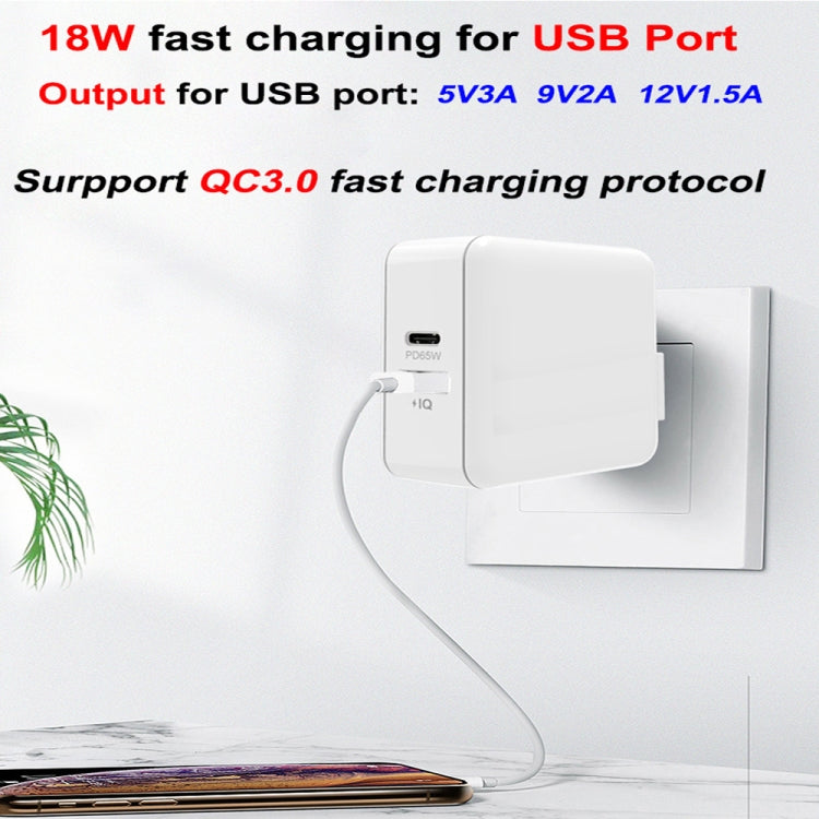 PD-65W USB-C / Type-C + QC3. 0 USB Laptop Charging Adapter + 2m USB-C / Type-C to USB-C / Type-C Data Cable Set, EU Plug / US Plug(Black) - Cable & Adapter by PMC Jewellery | Online Shopping South Africa | PMC Jewellery | Buy Now Pay Later Mobicred
