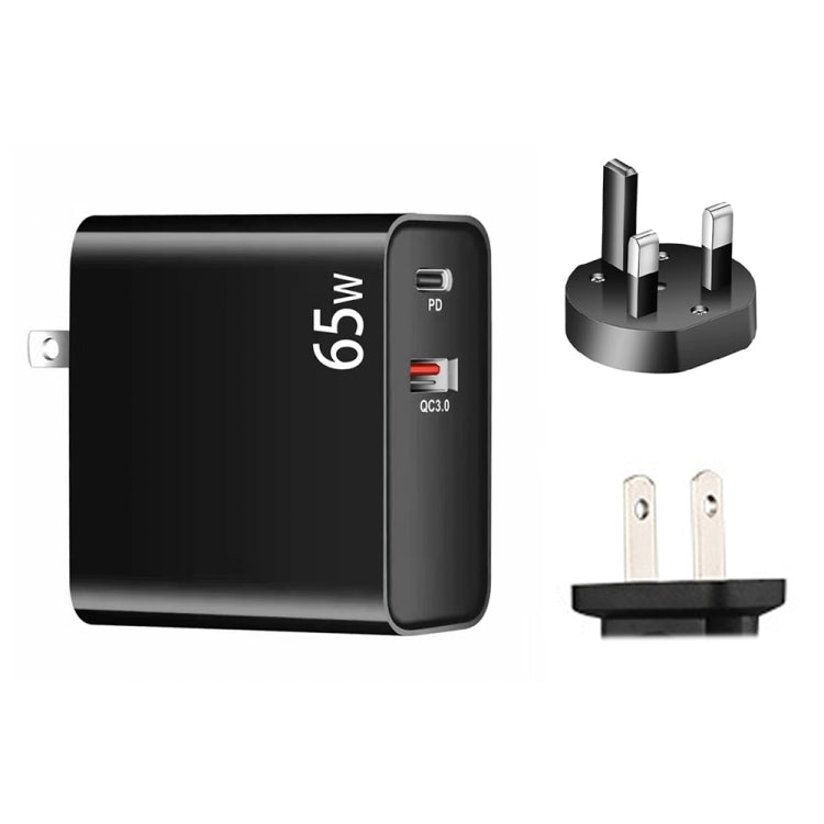 PD-65W USB-C / Type-C + QC3. 0 USB Laptop Charging Adapter, UK Plug / US Plug(Black) - Cable & Adapter by PMC TechLife | Online Shopping South Africa | PMC TechLife