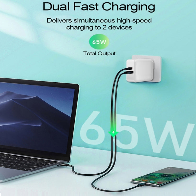 PD-65W USB-C / Type-C + QC3. 0 USB Laptop Charging Adapter + 1.8m USB-C / Type-C to MagSafe 2 / T Head Data Cable, EU Plug / US Plug(Black) - Cable & Adapter by PMC Jewellery | Online Shopping South Africa | PMC Jewellery | Buy Now Pay Later Mobicred