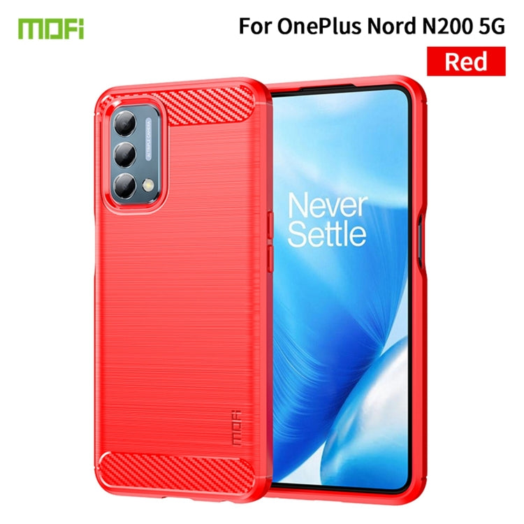 For Oneplus Nord N200 5G MOFI Gentleness Series Brushed Texture Carbon Fiber Soft TPU Phone Case(Red) - OnePlus Cases by MOFI | Online Shopping South Africa | PMC Jewellery