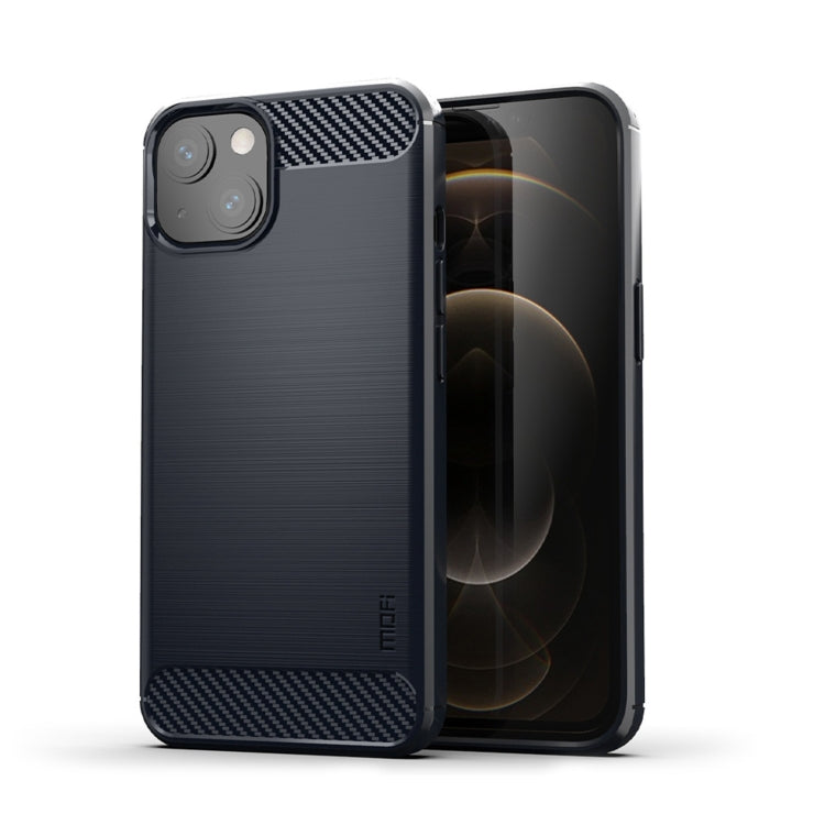 For iPhone 14 MOFI Gentleness Brushed Texture Carbon Fiber TPU Phone Case (Blue) - iPhone 14 Cases by MOFI | Online Shopping South Africa | PMC TechLife
