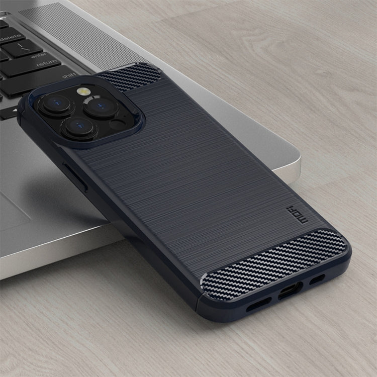 For iPhone 14 Pro MOFI Gentleness Brushed Texture Carbon Fiber TPU Phone Case (Blue) - iPhone 14 Pro Cases by MOFI | Online Shopping South Africa | PMC TechLife
