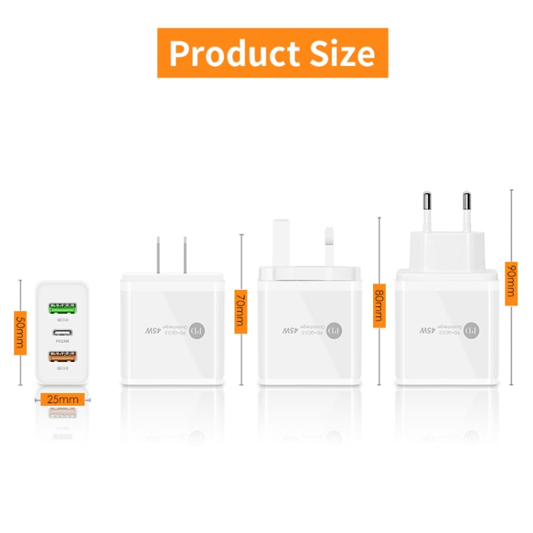 45W PD3.0 + 2 x QC3.0 USB Multi Port Charger with Type-C to Type-C Cable, EU Plug(White) - USB Charger by PMC TechLife | Online Shopping South Africa | PMC TechLife | Buy Now Pay Later Mobicred