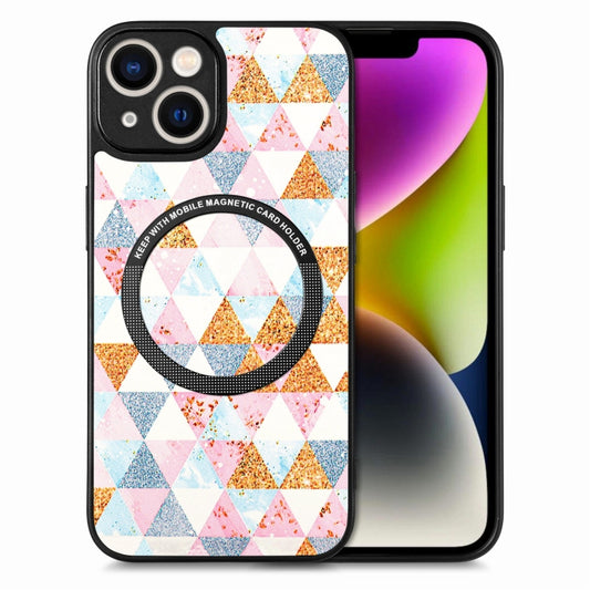 For iPhone 14 Colored Drawing Leather Back Cover Magsafe Phone Case(Rhombus) - iPhone 14 Cases by PMC Jewellery | Online Shopping South Africa | PMC Jewellery