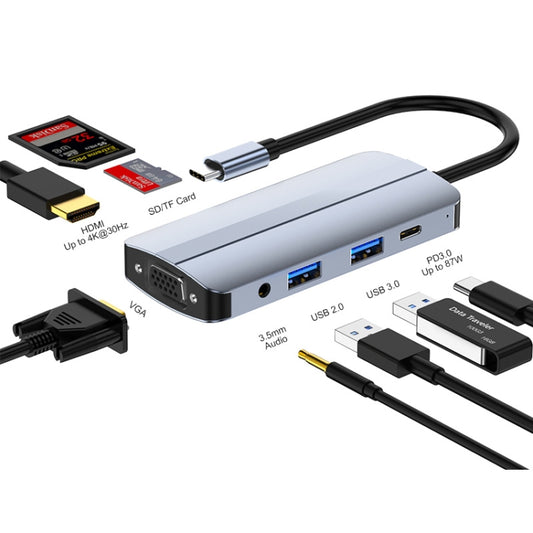 JUNSUNMAY 8 in 1 Type-C to 4K HDMI + VGA Docking Station Adapter PD Quick Charge Hub - USB HUB by JUNSUNMAY | Online Shopping South Africa | PMC Jewellery | Buy Now Pay Later Mobicred