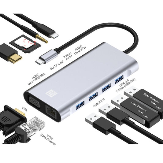 JUNSUNMAY 11 in 1 Type-C to 4K HDMI + VGA +RJ45 Docking Station Adapter PD Quick Charge Hub - USB HUB by JUNSUNMAY | Online Shopping South Africa | PMC Jewellery | Buy Now Pay Later Mobicred