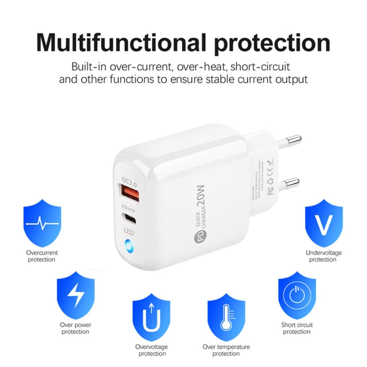 PD04 Type-C + USB Mobile Phone Charger with Type-C to 8 Pin Cable, EU Plug(Black) - free shipping - PMC Jewellery - Order now!