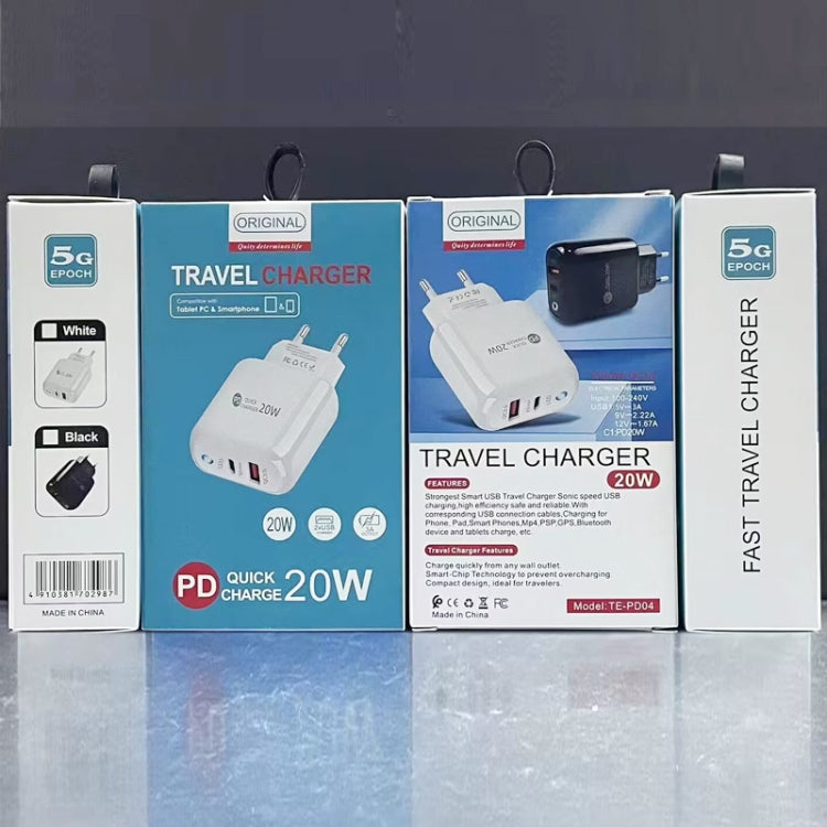 PD04 Type-C + USB Mobile Phone Charger with Type-C to 8 Pin Cable, EU Plug(Black) - free shipping - PMC Jewellery - Order now!
