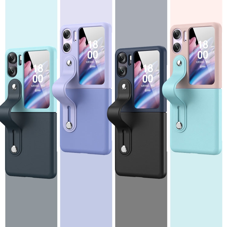 For OPPO Find N2 Flip Skin Color Contrast Wrist Strap Bracket Folding Phone Case(Ice Blue+Pink) - Find N2 Flip Cases by PMC Jewellery | Online Shopping South Africa | PMC Jewellery | Buy Now Pay Later Mobicred