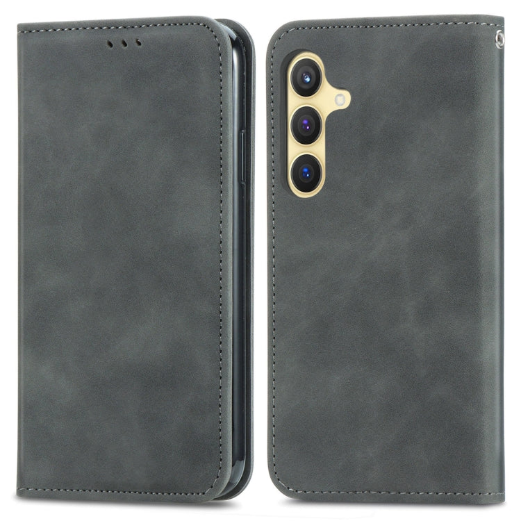 For Samsung Galaxy S25 5G Retro Skin Feel Magnetic Leather Phone Case(Gray) - Galaxy S25 5G Cases by PMC Jewellery | Online Shopping South Africa | PMC Jewellery | Buy Now Pay Later Mobicred