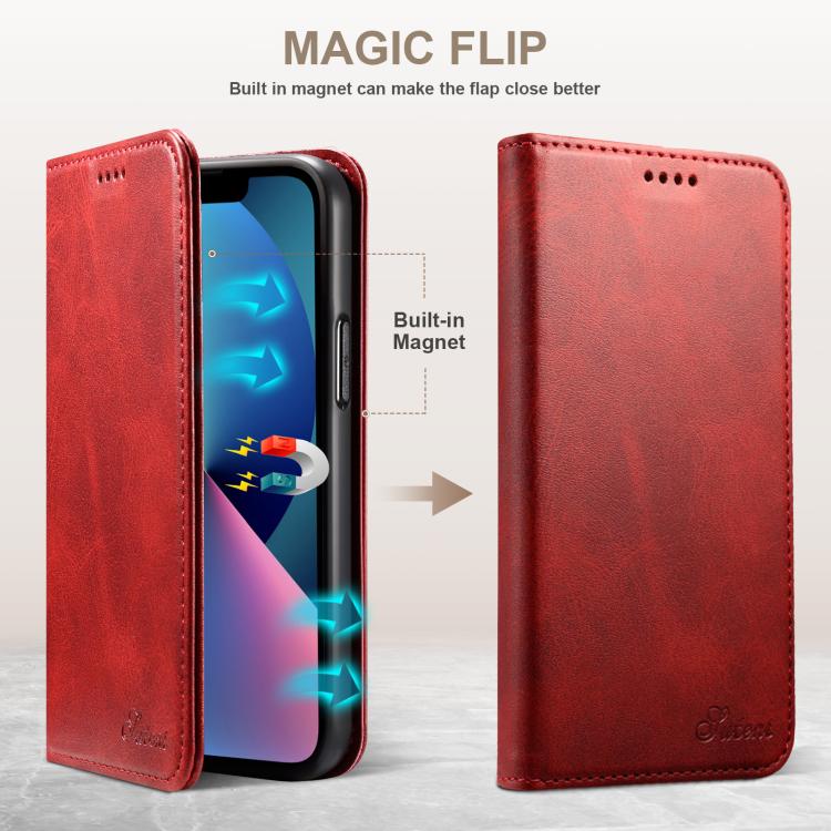 For Samsung Galaxy S25 5G Suteni Calf Texture Horizontal Flip Leather Phone Case(Red) - Galaxy S25 5G Cases by Suteni | Online Shopping South Africa | PMC Jewellery | Buy Now Pay Later Mobicred