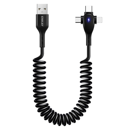 ENKAY Hat-Prince 3 in 1 6A USB to 8 Pin+Type-C+Micro USB Supper Fast Charge Spring Cable, Length: 1.8m(Black) - Multifunction Cable by ENKAY | Online Shopping South Africa | PMC Jewellery | Buy Now Pay Later Mobicred