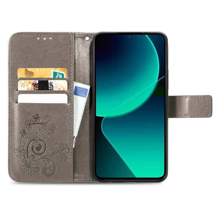 For Xiaomi 13T / 13T Pro Four-leaf Clasp Embossed Leather Phone Case(Gray) - free shipping - PMC TechLife - Order now!