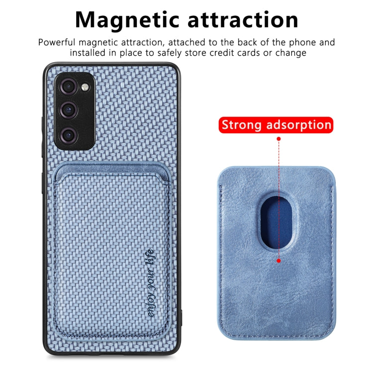 For Samsung Galaxy S20 FE Carbon Fiber Leather Card Magsafe Magnetic Phone Case(Blue) - Galaxy S20 FE Cases by PMC Jewellery | Online Shopping South Africa | PMC Jewellery