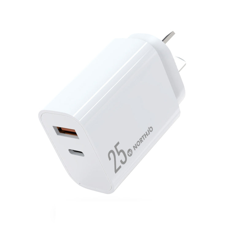 NORTHJO NOPD2502 PD 25W USB-C/Type-C + QC 3.0 USB Dual Ports Fast Charger, Plug Type:AU Plug(White) - USB Charger by NORTHJO | Online Shopping South Africa | PMC Jewellery | Buy Now Pay Later Mobicred