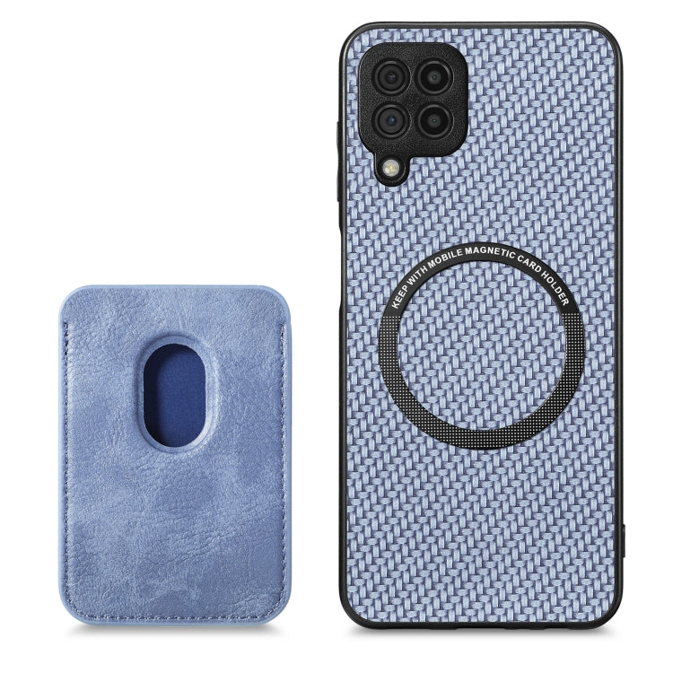 For Samsung Galaxy A22 4G Carbon Fiber Leather Card Magsafe Magnetic Phone Case(Blue) - Galaxy Phone Cases by PMC Jewellery | Online Shopping South Africa | PMC Jewellery