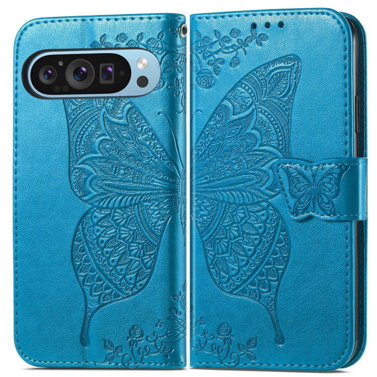 For Google Pixel 9 Butterfly Love Flower Embossed Leather Phone Case(Blue) - Google Cases by PMC Jewellery | Online Shopping South Africa | PMC Jewellery | Buy Now Pay Later Mobicred