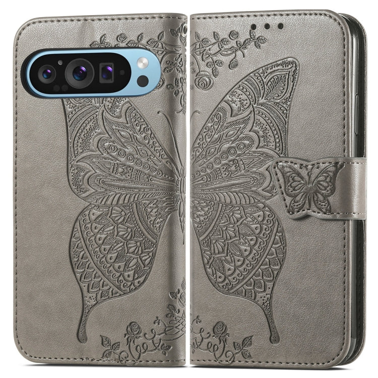 For Google Pixel 9 Butterfly Love Flower Embossed Leather Phone Case(Gray) - Google Cases by PMC Jewellery | Online Shopping South Africa | PMC Jewellery | Buy Now Pay Later Mobicred