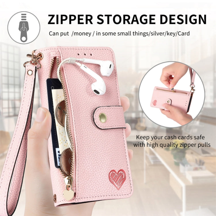 For iPhone 16 Love Zipper Lanyard Leather Phone Case(Pink) - iPhone 16 Cases by PMC Jewellery | Online Shopping South Africa | PMC Jewellery | Buy Now Pay Later Mobicred