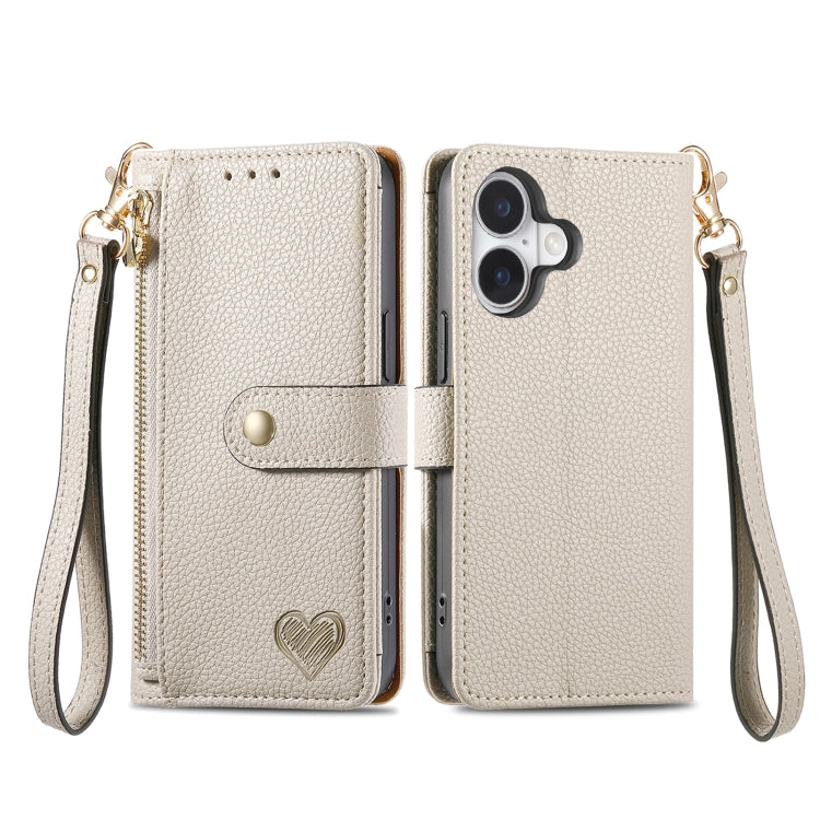 For iPhone 16 Pro Love Zipper Lanyard Leather Phone Case(Gray) - iPhone 16 Pro Cases by PMC Jewellery | Online Shopping South Africa | PMC Jewellery | Buy Now Pay Later Mobicred