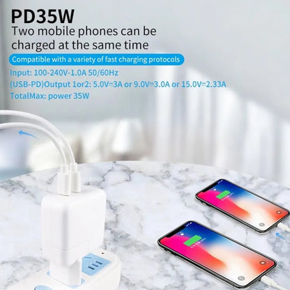 35W PD3.0 USB-C / Type-C Dual Port Charger with 1m Type-C to 8 Pin Data Cable, US Plug - USB Charger by PMC Jewellery | Online Shopping South Africa | PMC Jewellery | Buy Now Pay Later Mobicred