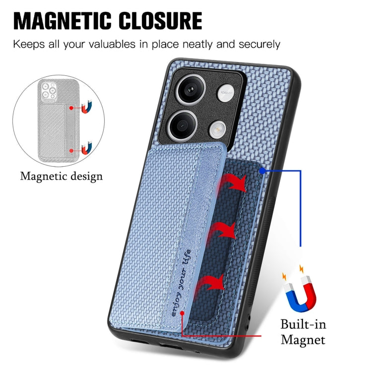 for Redmi Note 13 4G Carbon Fiber Magnetic Card Bag Phone Case(Blue) - Note 13 Cases by PMC Jewellery | Online Shopping South Africa | PMC Jewellery | Buy Now Pay Later Mobicred