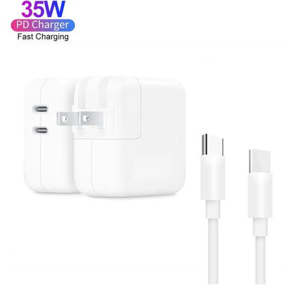 35W PD3.0 USB-C / Type-C Dual Port Charger with 1m Type-C to Type-C Data Cable, US Plug - USB Charger by PMC Jewellery | Online Shopping South Africa | PMC Jewellery | Buy Now Pay Later Mobicred