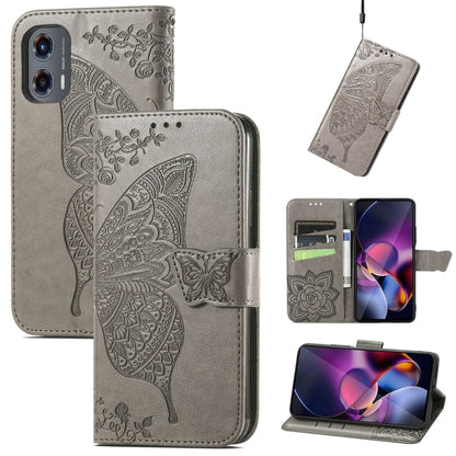 For Motorola Moto G Stylus 5G 2024 Butterfly Love Flower Embossed Leather Phone Case(Gray) - Motorola Cases by PMC Jewellery | Online Shopping South Africa | PMC Jewellery | Buy Now Pay Later Mobicred