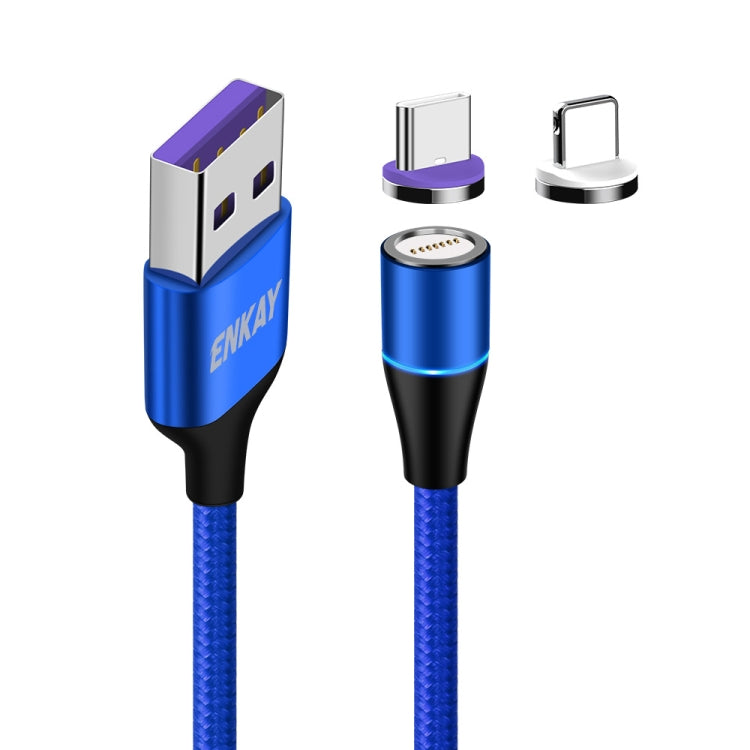 ENKAY 2 in 1 5A USB to Type-C + 8 Pin Magnetic Fast Charging Data Cable with LED Light, Length: 1m(Blue) - Charging Cable & Head by ENKAY | Online Shopping South Africa | PMC Jewellery | Buy Now Pay Later Mobicred