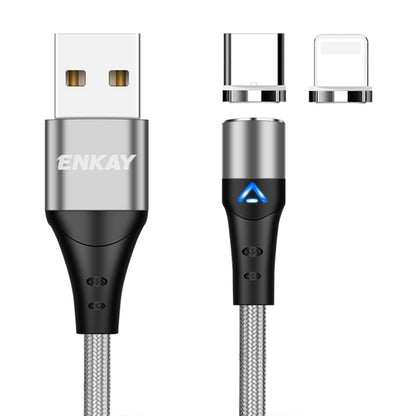 ENKAY 2 in 1 3A USB to 8 Pin + Type-C Magnetic Fast Charging Data Cable, Length:1m(Silver) - Charging Cable & Head by ENKAY | Online Shopping South Africa | PMC Jewellery | Buy Now Pay Later Mobicred