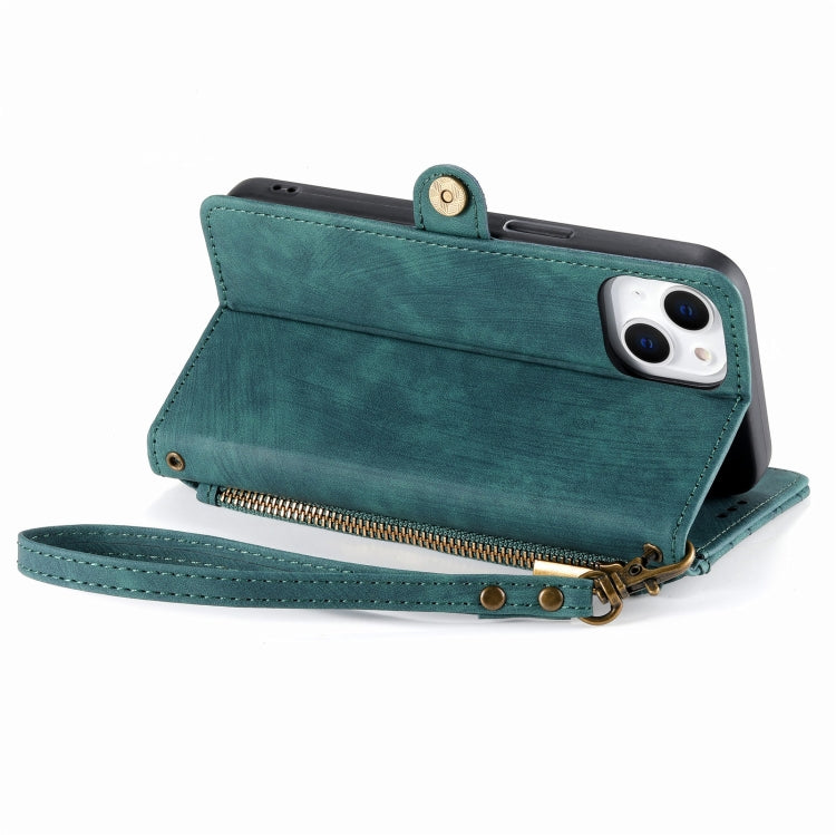 For iPhone 14 Pro Geometric Zipper Wallet Side Buckle Leather Phone Case(Green) - free shipping - PMC TechLife - Order now!