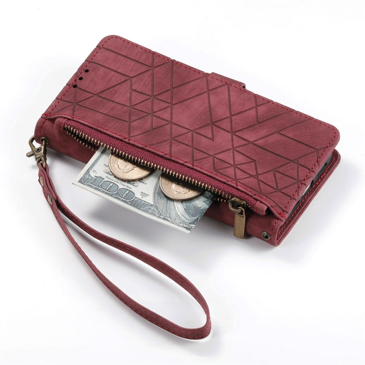 For iPhone 15 Geometric Zipper Wallet Side Buckle Leather Phone Case(Red) - free shipping - PMC TechLife - Order now!