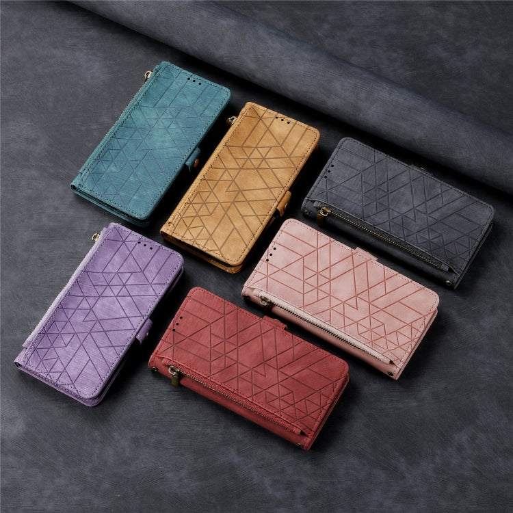 For iPhone 12 Pro Max Geometric Zipper Wallet Side Buckle Leather Phone Case(Purple) - free shipping - PMC TechLife - Order now!