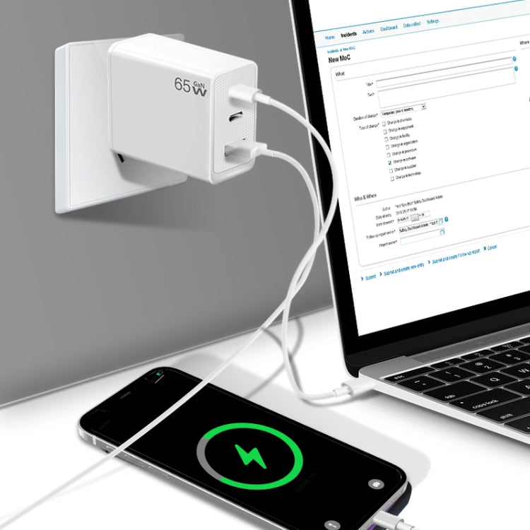GaN PD65W Type-C x 2 + USB3.0 Charger with Type-C to Type-C Data Cable ,US Plug(Black) - free shipping - PMC Jewellery - Order now!