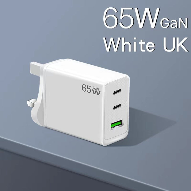 GaN PD65W Type-C x 2 + USB3.0 Charger with Type-C to Type-C Data Cable ,UK Plug(White) - USB Charger by PMC Jewellery | Online Shopping South Africa | PMC Jewellery | Buy Now Pay Later Mobicred